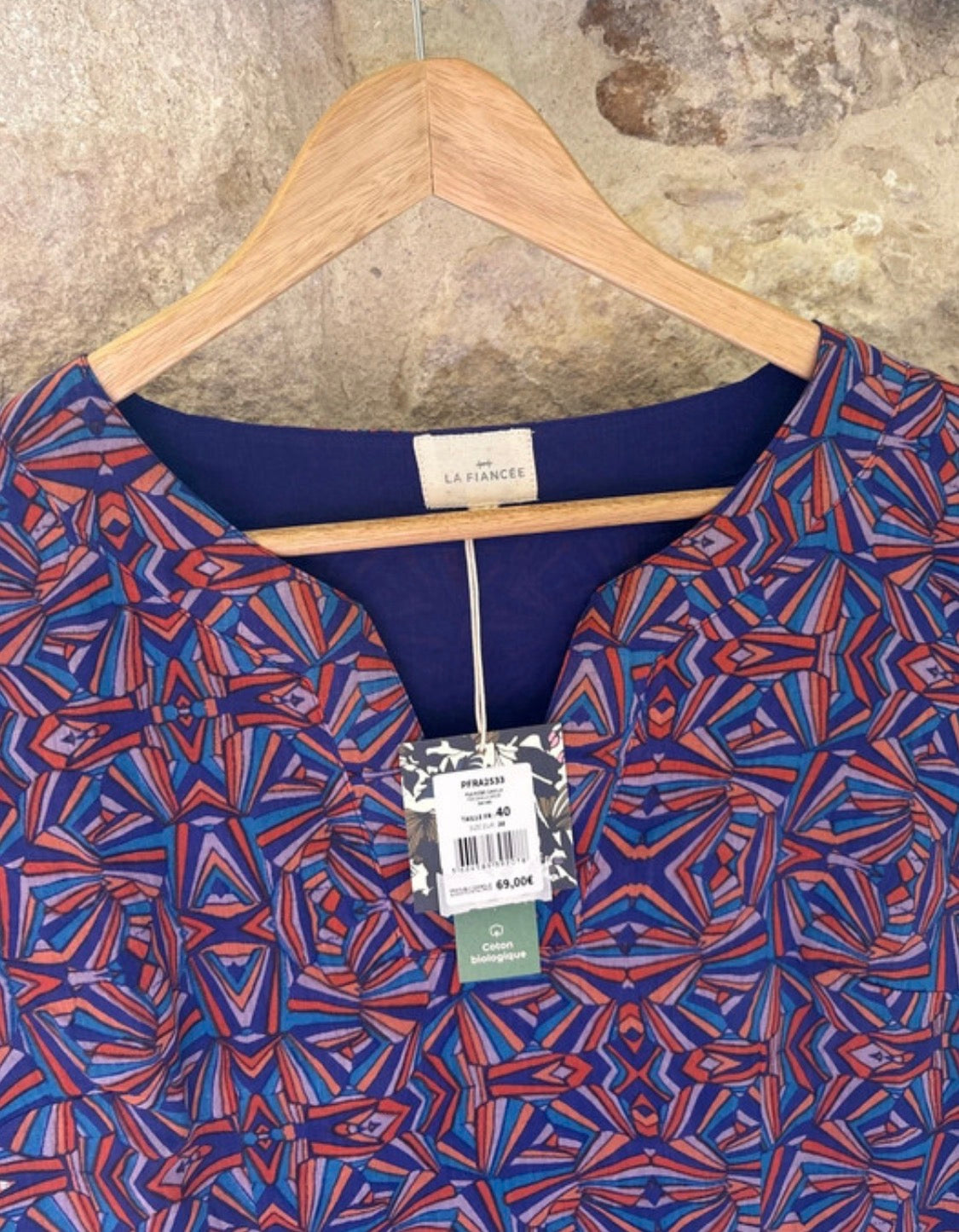 La Fiancee robe courte Camila imprimée orange bleu violet taille 40