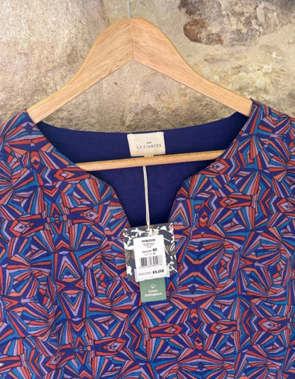La Fiancee robe courte Camila imprimée orange bleu violet taille 40
