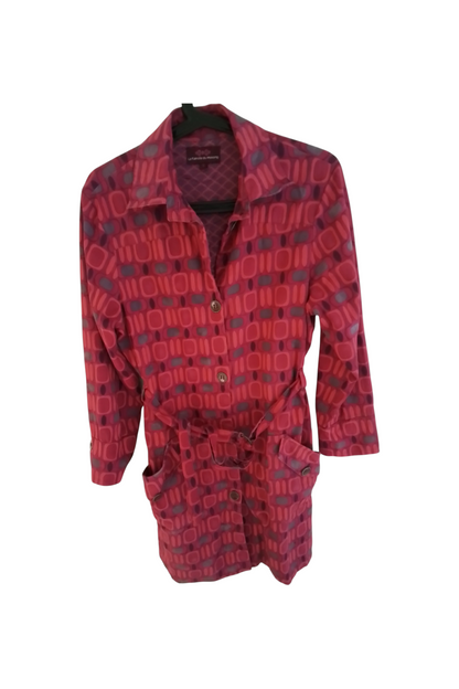 Manteau coton imprimé ceinturé et boutonné