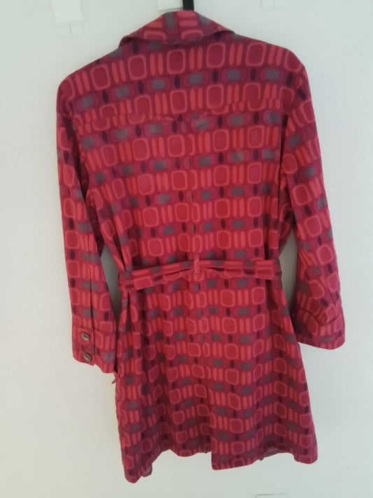 Manteau coton imprimé ceinturé et boutonné