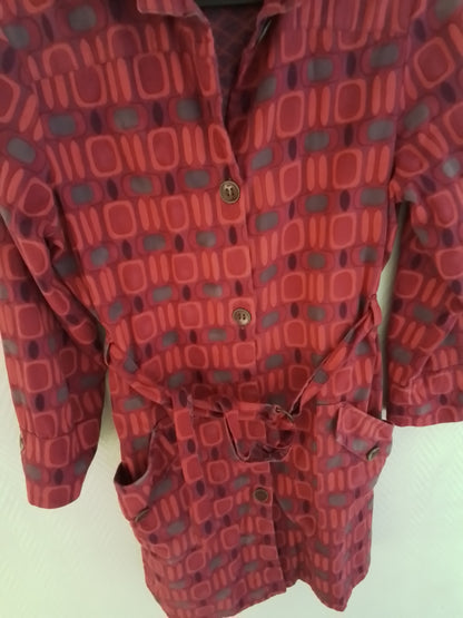 Manteau coton imprimé ceinturé et boutonné