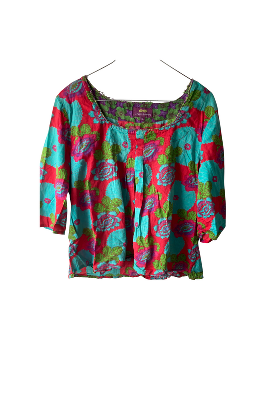 Blouse imprimé à manches courtes couleurs : bleu,rouge,vert