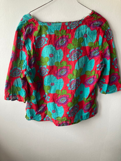 Blouse imprimé à manches courtes couleurs : bleu,rouge,vert