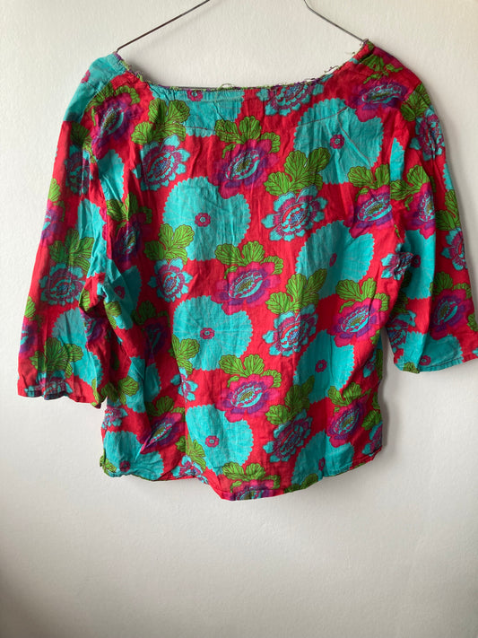 Blouse imprimé à manches courtes couleurs : bleu,rouge,vert