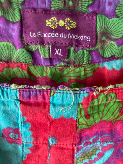 Blouse imprimé à manches courtes couleurs : bleu,rouge,vert