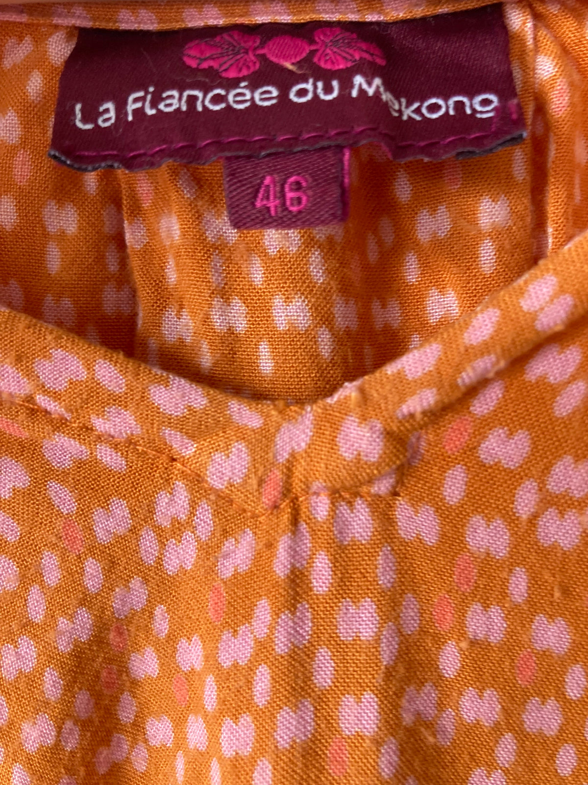 Blouse imprimé orange et rose à manches longues