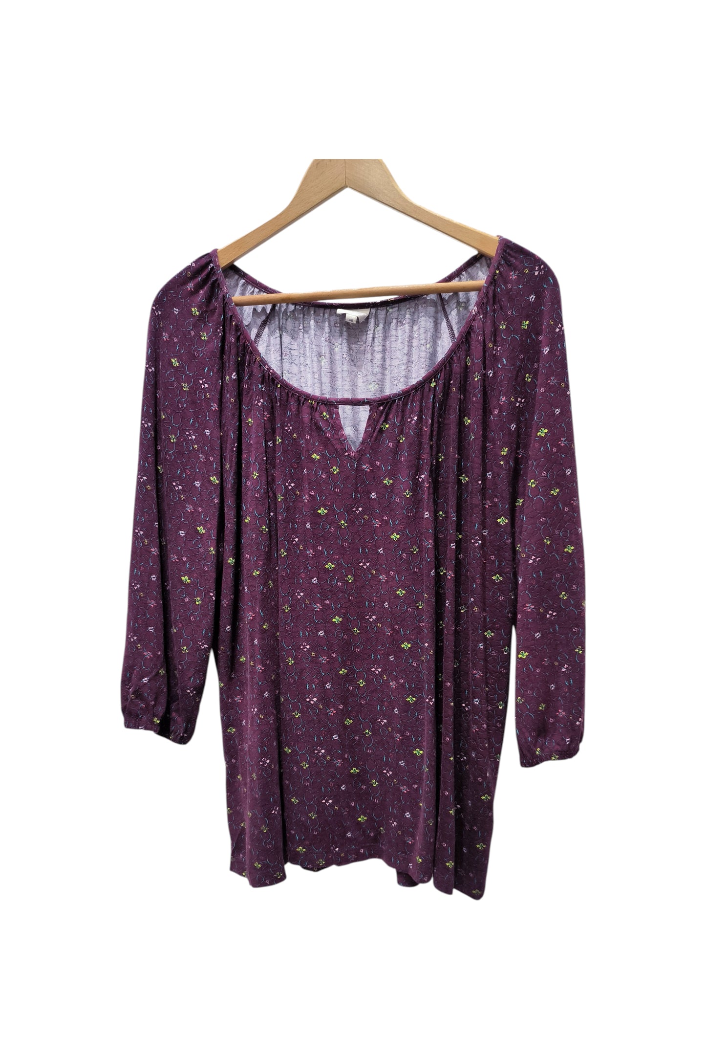 Top fluide col rond froncé, manches ¾ maille 95% viscose