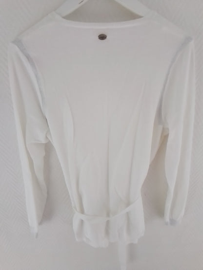 Gilet caché cœur ceinturé avec bandes lurex, coloris Ivoire