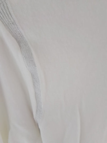 Gilet caché cœur ceinturé avec bandes lurex, coloris Ivoire