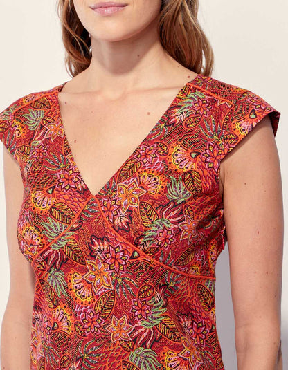 Robe coton imprimé col V sans manche OJANY