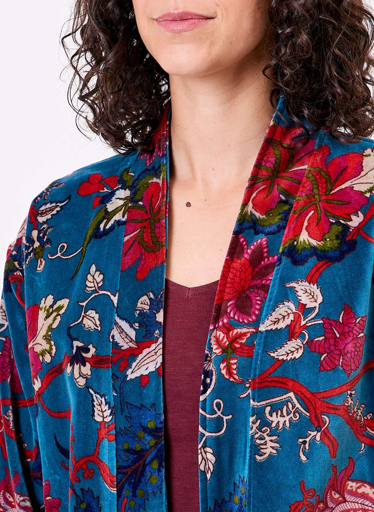 Veste Kimono velours imprimé indien DHARMA