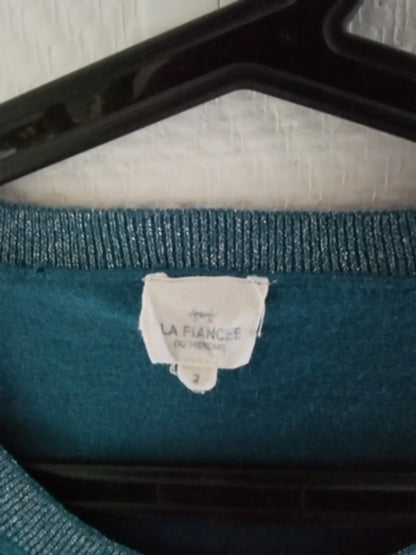 Pull bleu canard et fil brillant