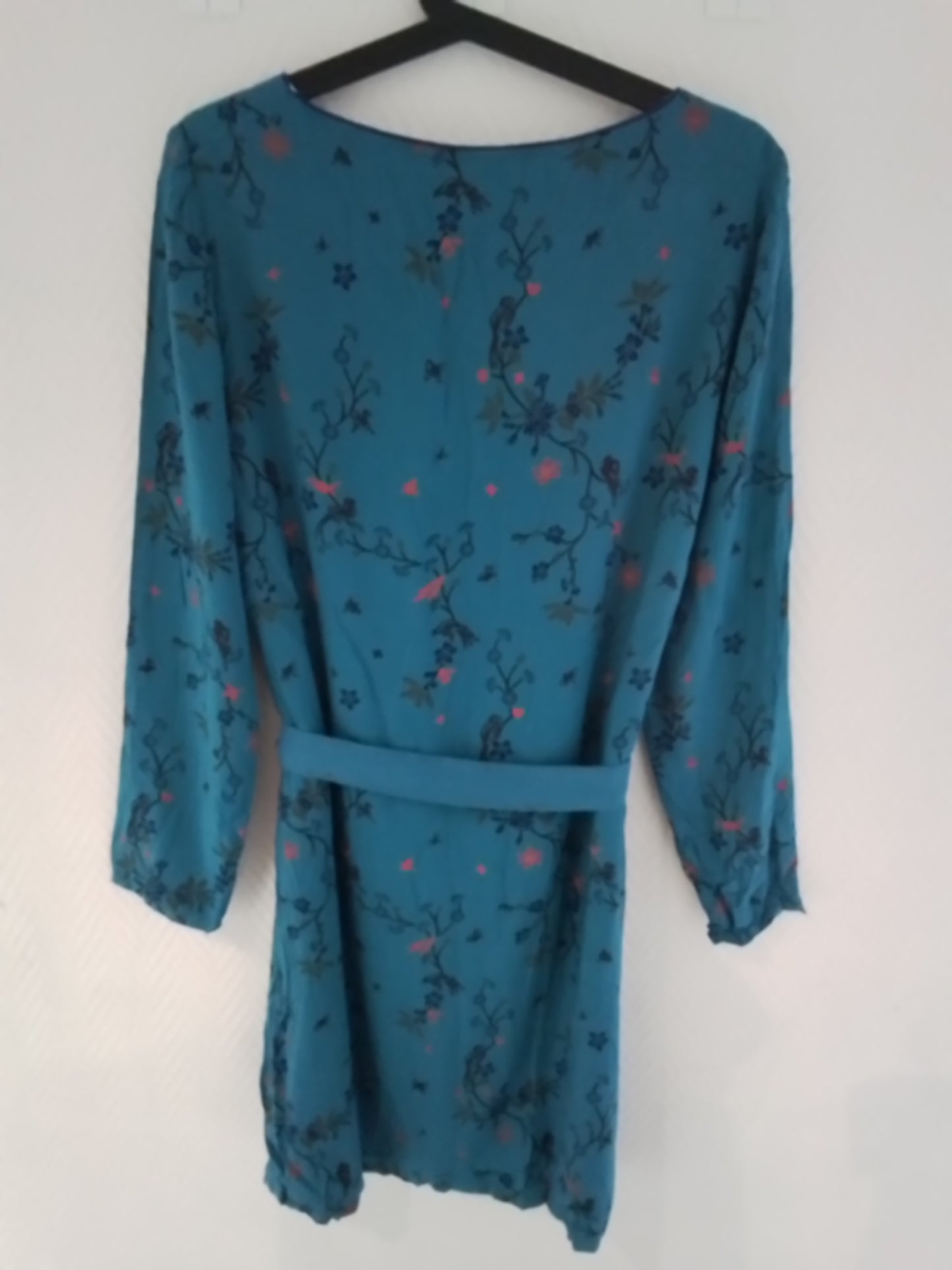 Robe coton ceinturée bleu canard