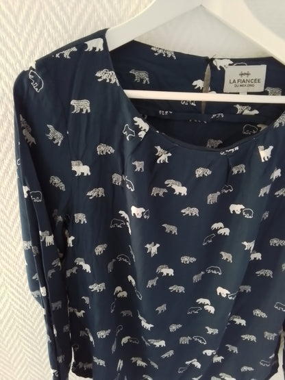 Top manches longues viscose bleu marine et blanc