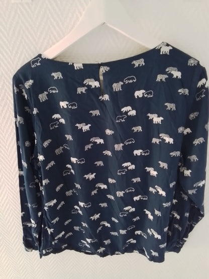 Top manches longues viscose bleu marine et blanc