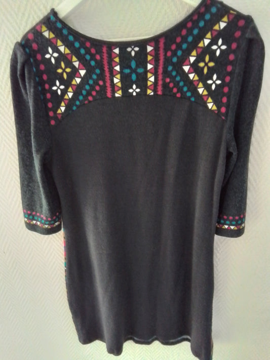 Robe coupe droite laine noir et multicolore