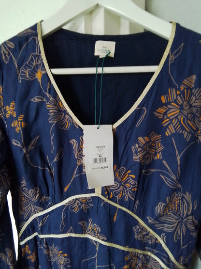 Robe viscose cintrée bleue et or