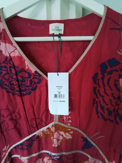 Robe rose et bleu, cintrée, en viscose