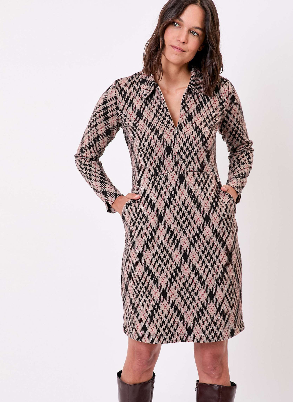 Robe maille jaquard recyclée col zippé CLELIE
