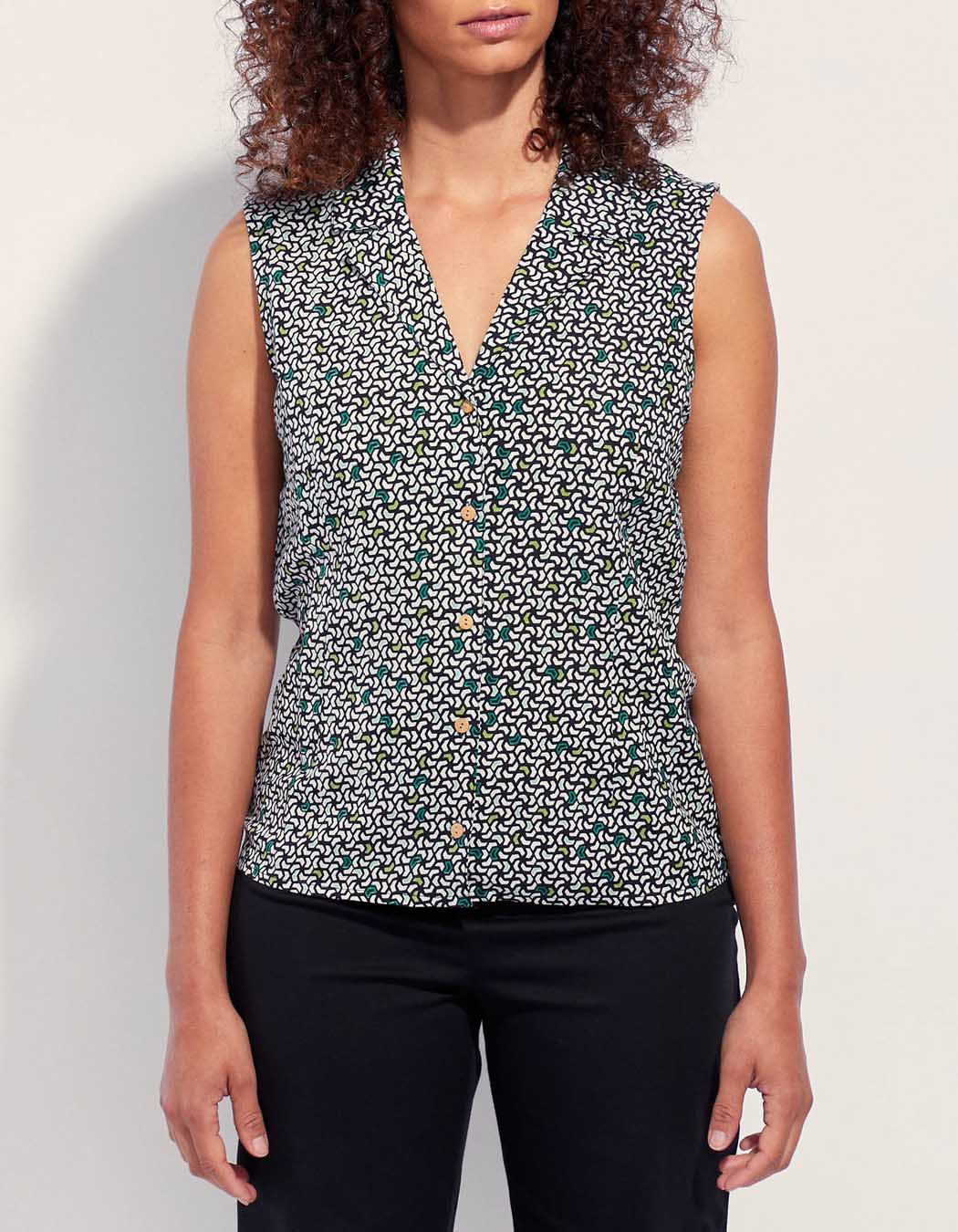 Chemisier imprimé sans manche coton lin ROSA