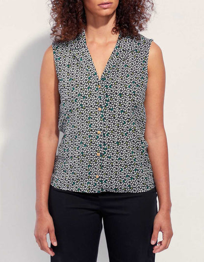 Chemisier imprimé sans manche coton lin ROSA