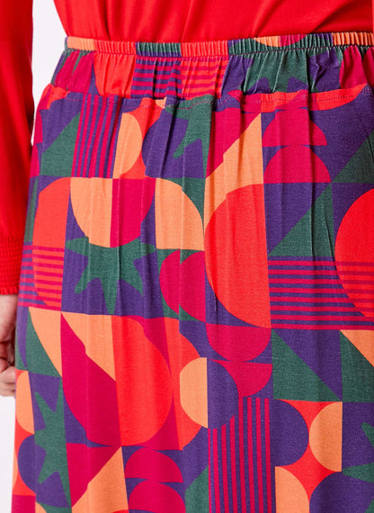 Jupe midi imprimée maille fluide évasée ELINA