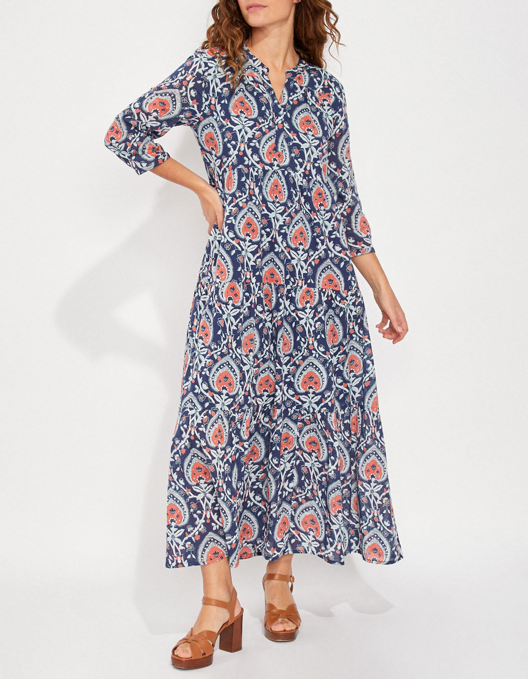 Robe longue imprimée voile de coton bio esprit bohème CATALEYA