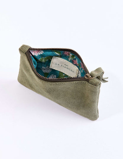 Petite pochette zippée en Suede de cuir YADAV
