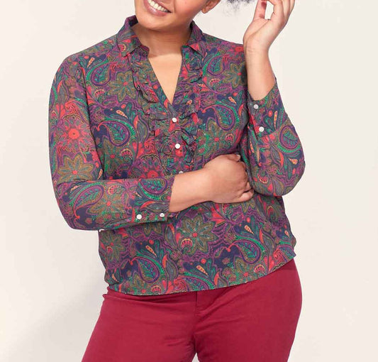 Blouse fluide imprimée col volanté KATI