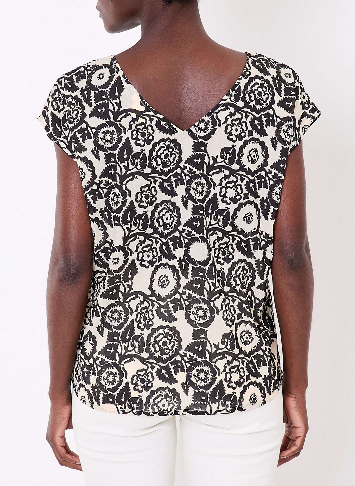 Top imprimé voile de coton bio col V CACIA