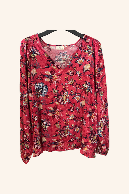 Blouse rose manches longues à motif