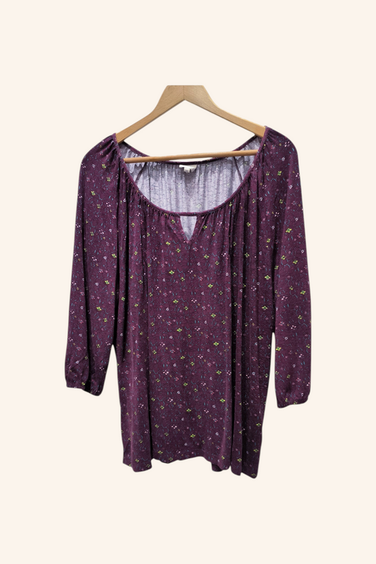 Top fluide col rond froncé, manches ¾ maille 95% viscose