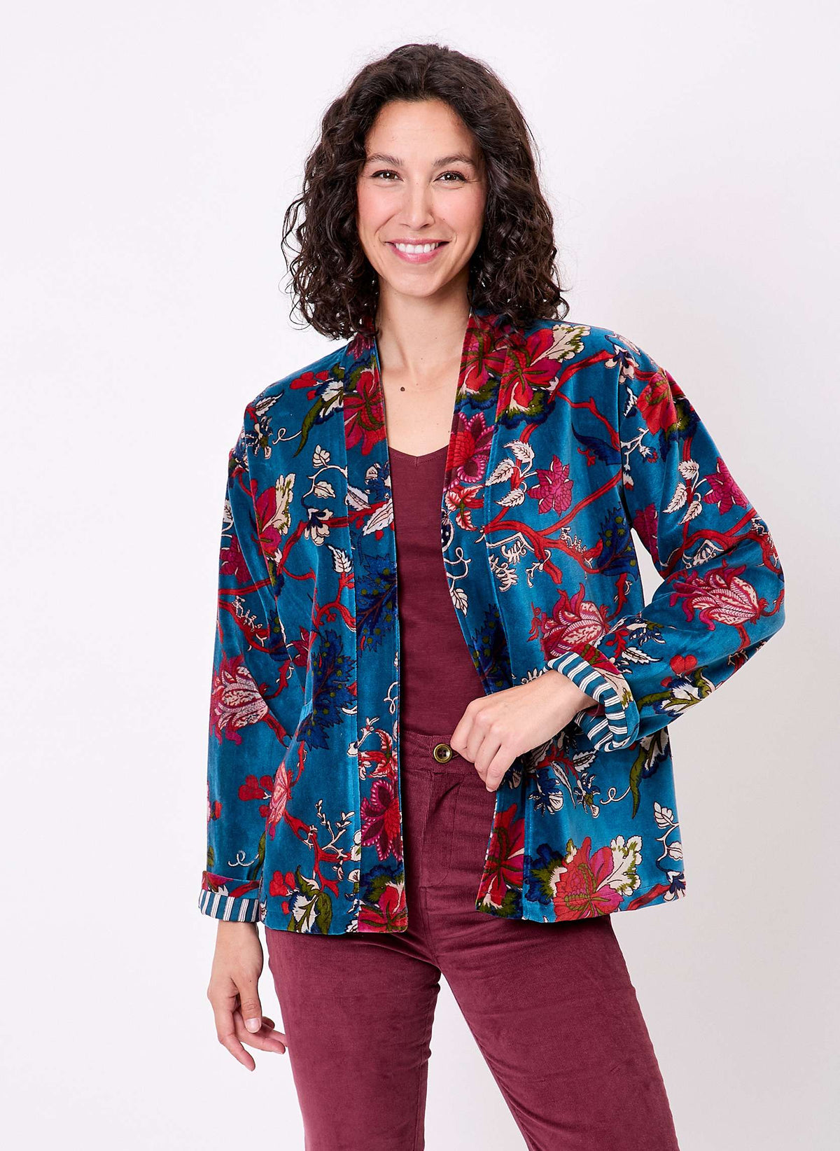 Veste Kimono velours imprimé indien DHARMA