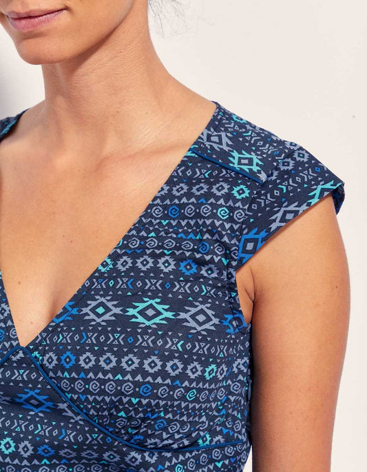 Robe coton imprimé col V sans manche OJANY