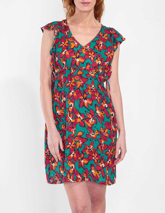 Robe courte volants gaze de coton ORUDA