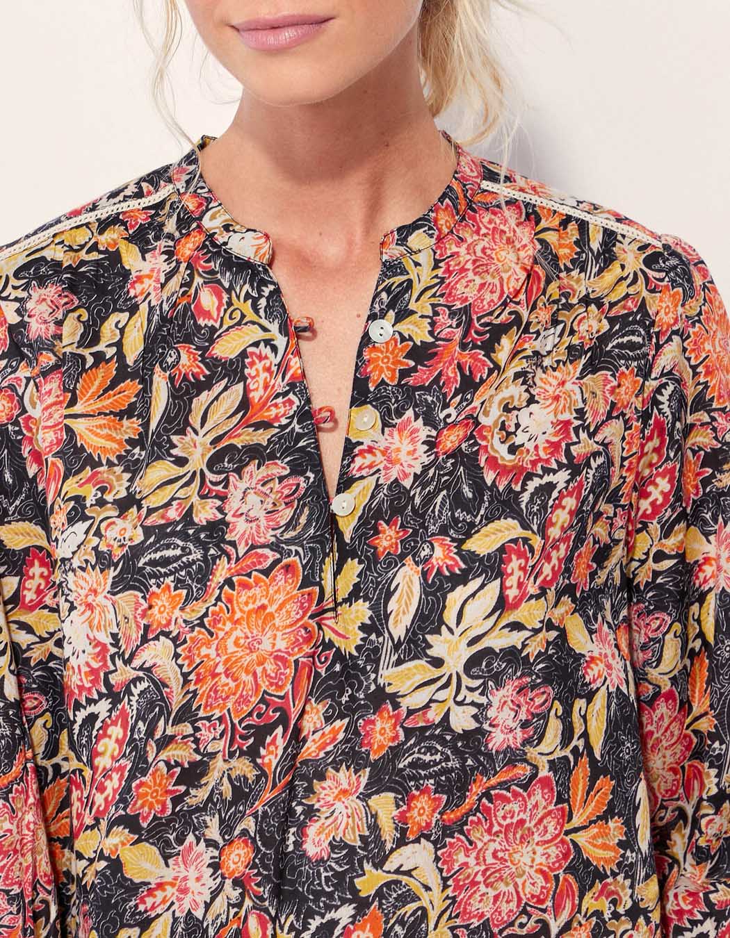 Blouse imprimée coton bio col tunisien RENATA