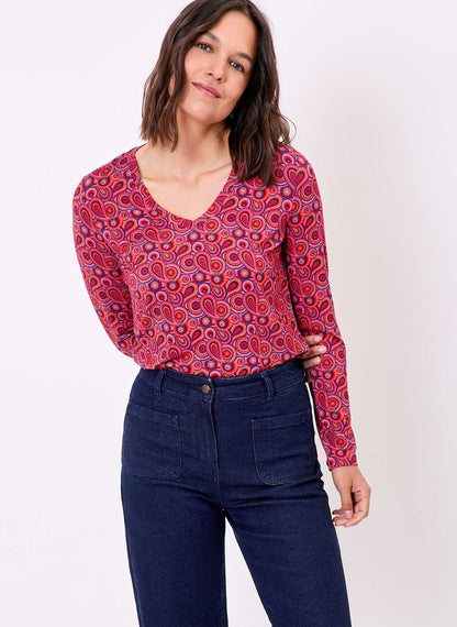 T-shirt imprimé maille fluide col V JULIA