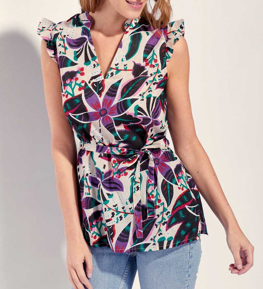 Blouse imprimée sans manche coton bio ARCELIO