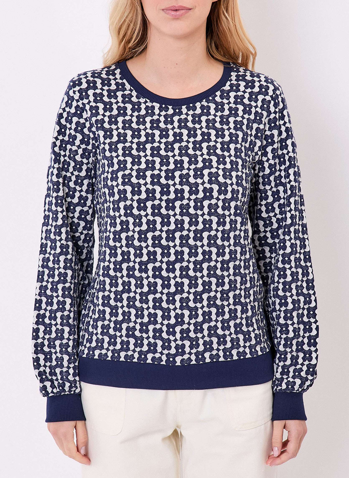 Sweat col rond maille jacquard bio BASILIE