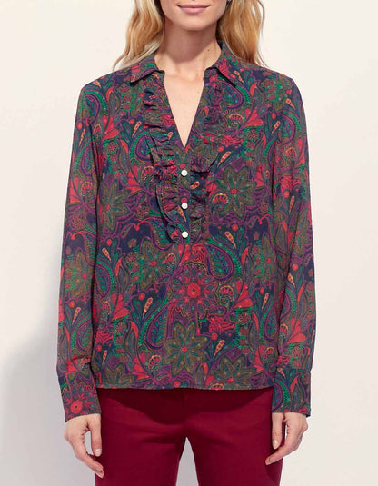 Blouse fluide imprimée col volanté KATI