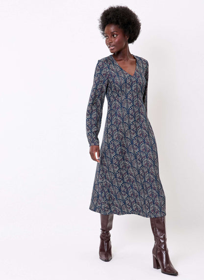 Robe midi fluide imprimée col V LAMANA