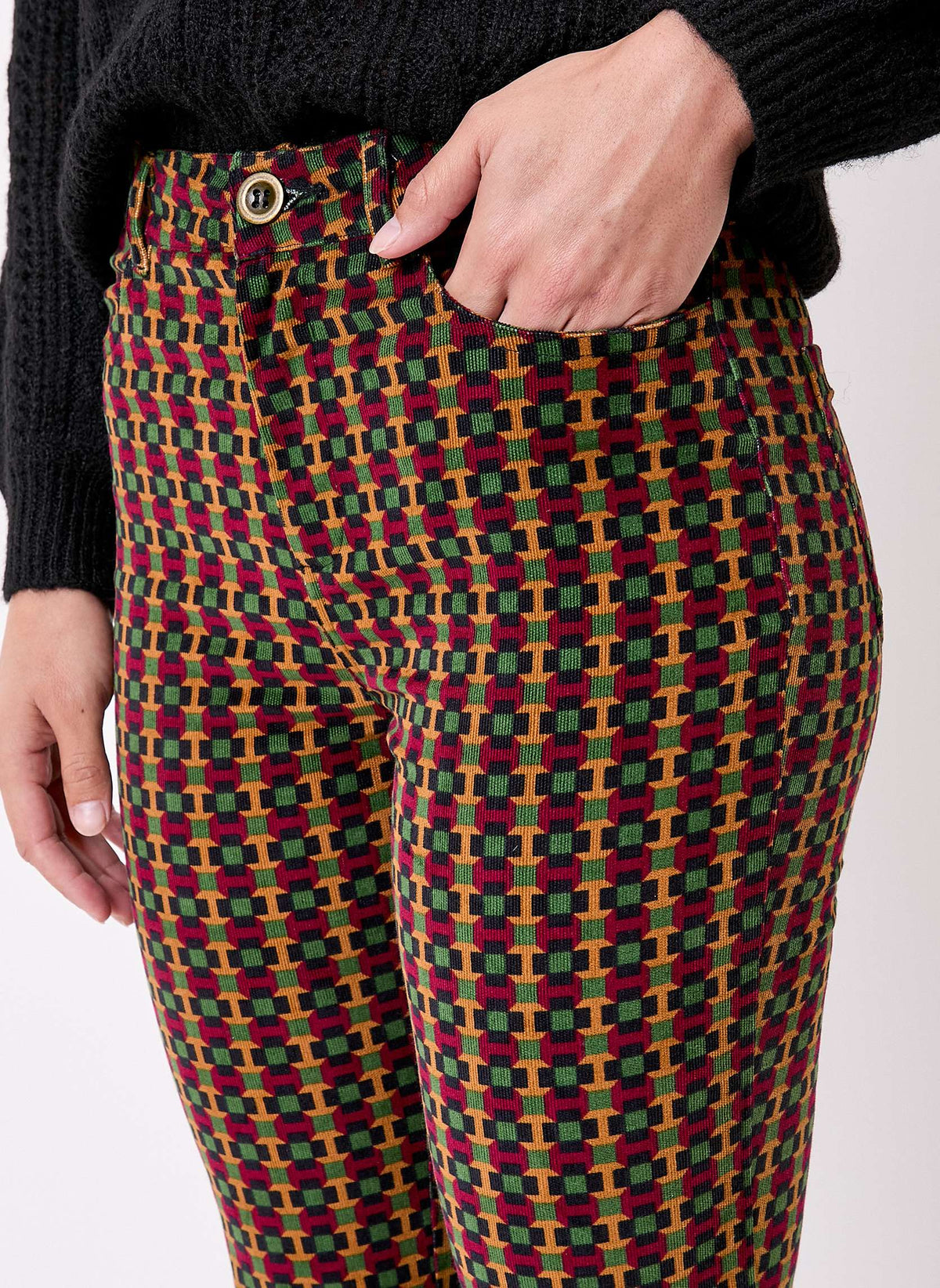 Pantalon flare velours imprimé côtelé LULU