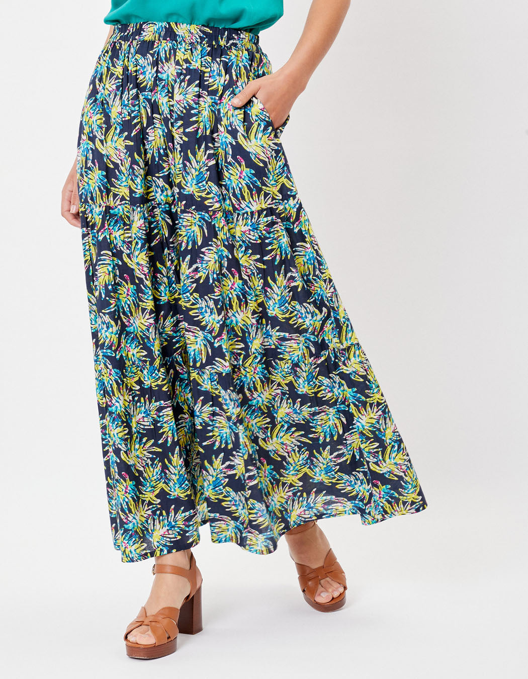 Jupe longue volants coton bio UNA PRINT