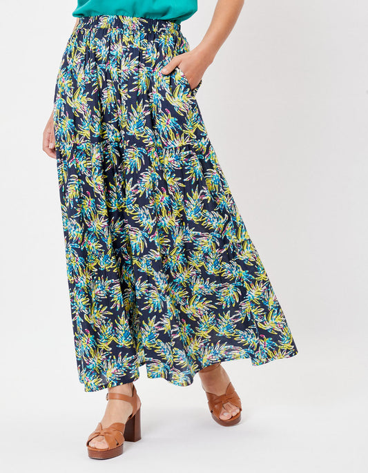 Jupe longue volants coton bio UNA PRINT