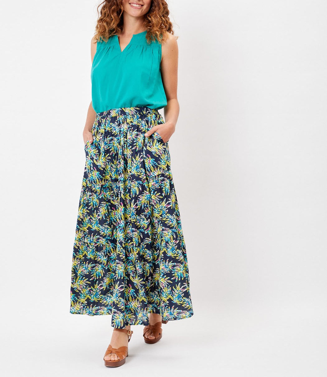 Jupe longue volants coton bio UNA PRINT