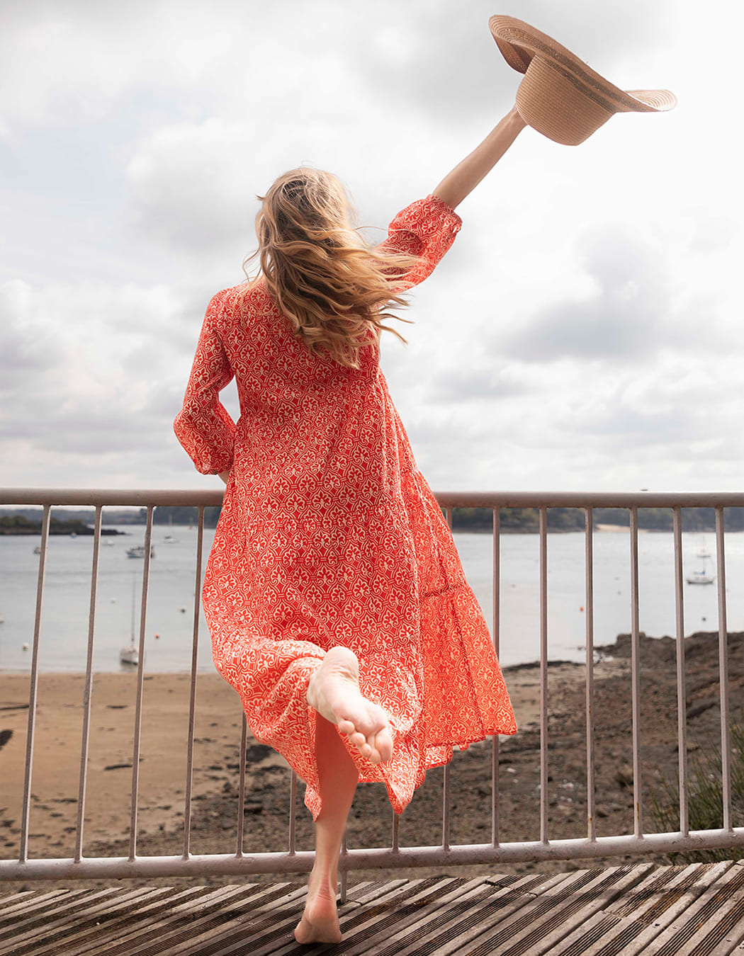 Robe longue voile de coton bio évasée CATALEYA