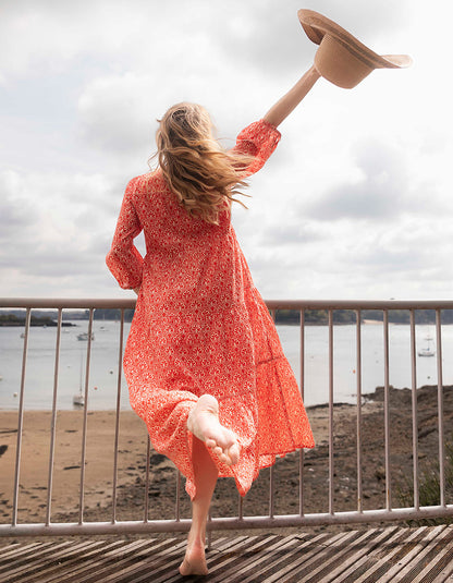 Robe longue voile de coton bio évasée CATALEYA