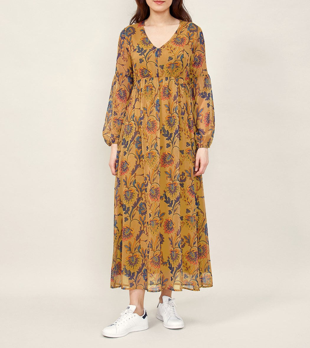Robe longue imprimée dentelles MICHA