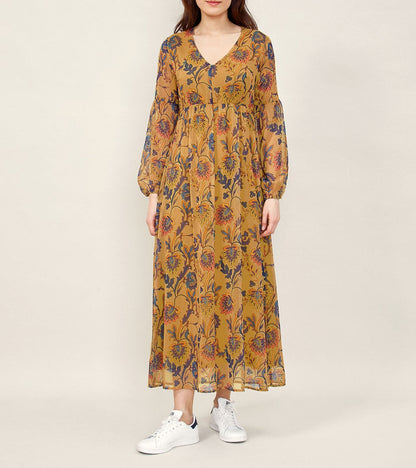Robe longue imprimée dentelles MICHA