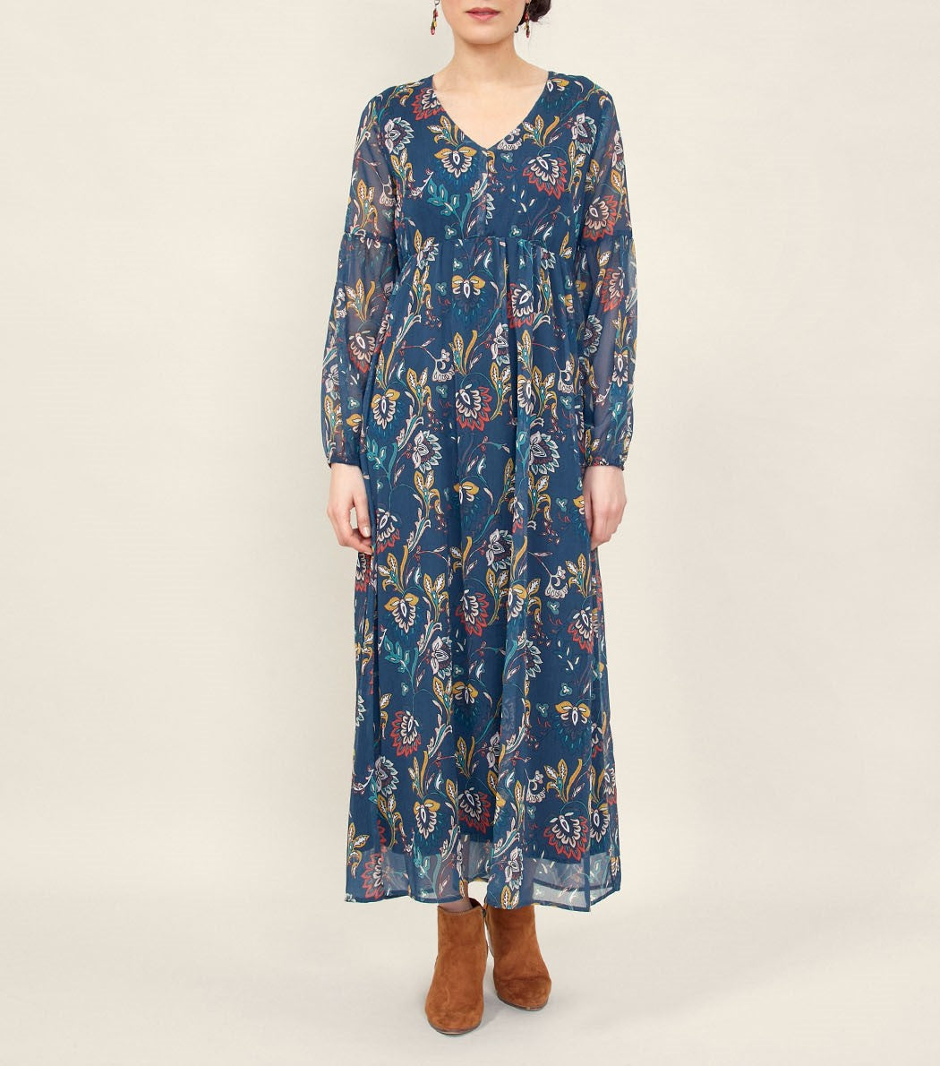 Robe longue imprimée dentelles MICHA
